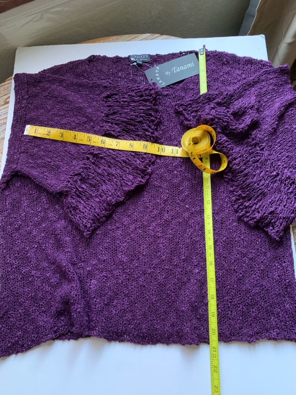 Cahaya by Tanami Plum Handcrafted Ruffle Bell Sleeve Sweater NWT S/M - Picture 8 of 12